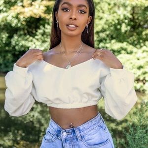 V-neck drop shoulder crop top